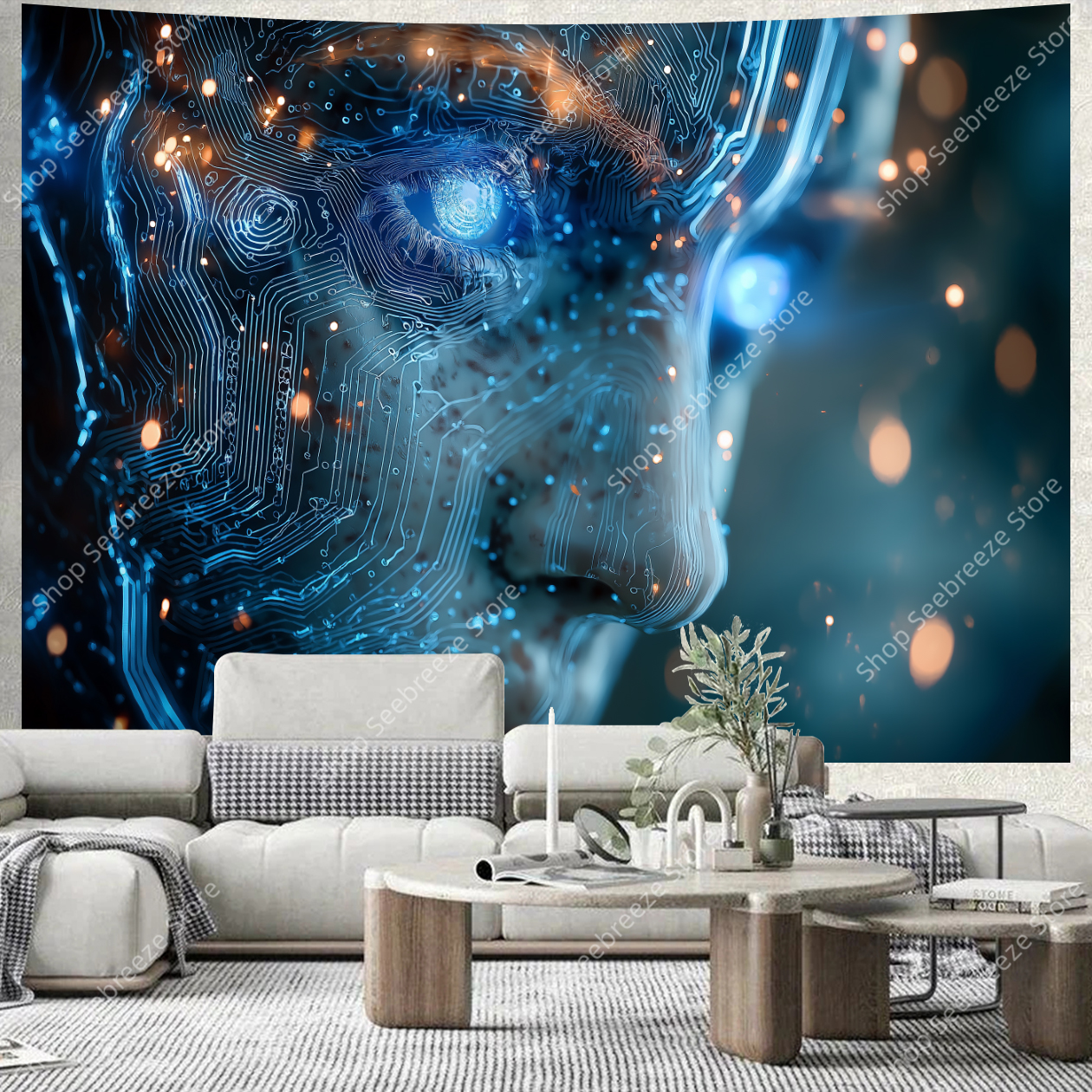 Cyberpunk Circuit Board Tapest - Tech Office Wall review and price